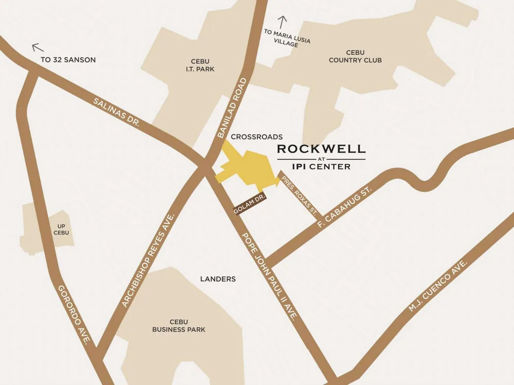 Location map, Lincoln at IPI Center, showing Banilad Road, Pope John Paul II Avenue, and nearby landmarks — developer map