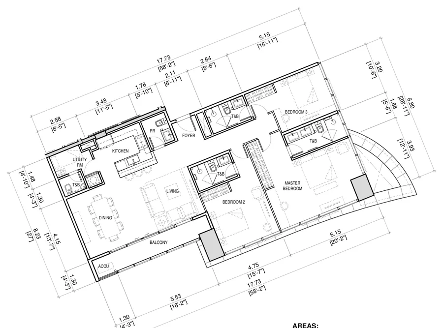 Floor plan, Unit G, 3-Bedroom, 154 sqm