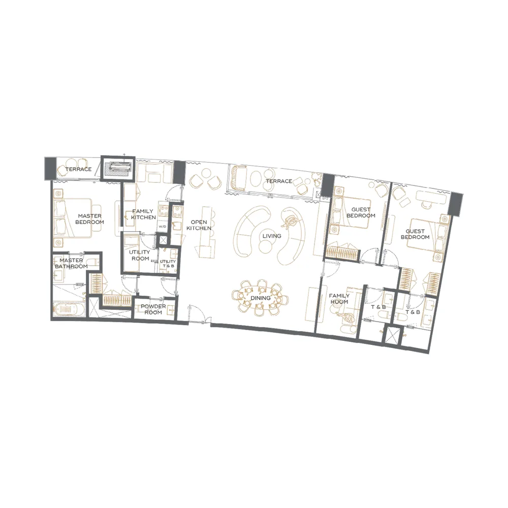 Floor plan, Signature Three-Bedroom Residence, 188-221 sqm, Units B & C